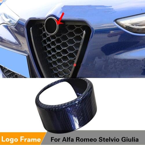 Real Dry Carbon Fiber Front Grille Grill Logo Frame Cover Trim for Alfa Romeo Giulia Stelvio 2017 2018 2019