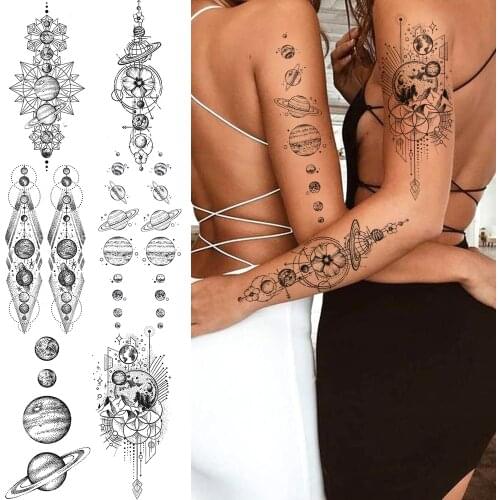 Jewelry Planet Temporary Tattoos For Women Star Black Fake Tattoo Sticker Geometry Realistic Strip Tatoos Waterproof Body Wrist