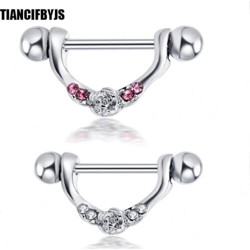 TianciFBYJS Unqiue Crystal Rhinestone Rose Body Nipple Bar Barbell Piercing Ring Jewelry Nipple Clicker Body Woman Jewelry