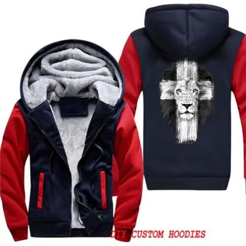 Mens Jesus Kerusso Brand Christian Mens Lion Cross Fear Not Hoodies Jacket Sweatshirt Thick Fleece Zipper Coat Oversized S-5XL