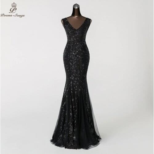 Poems Songs New Double-V Mermaid Evening Dress prom gowns Formal Party dress vestido de festa Elegant Vintage robe longue