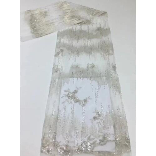 High Quality Nigerian Tulle Lace Fabrics Latest Beaded S-518681 Mesh African Lace Fabric Bride French Net Lace Fabric