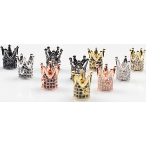 12x8mm High Quality Metal Brass Micro Pave Crystal CZ Crown Space Beads for Jewellery Making DIY Bracelet 3pcs/lot
