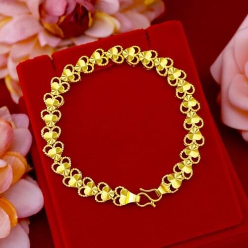 Fashion Korean Gold Bracelet 18k Elegant Heart Shape Chain Bracelets for Women Wedding Engagement Jewelry Birthday Gifts Female