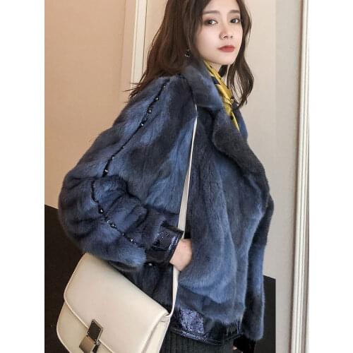 MENINA BONITA 2021 Winter Jacket Women Natural Real Mink Fur Coat Rivet Double Breasted Thick Warm Outerwear Fashion Streetwear