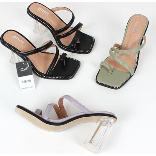 Womens shoes 2021 summer new square head set toe transparent crystal high-heeled sandals fashion sexy casual women 9cm