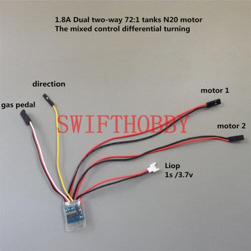 1.8Ax2 Brushed ESC Dual two-way Speed Controller 1:75 RC Tank 3.7v 1S N20 motor
