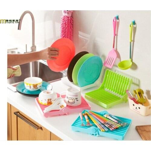 1PC Kitchen Folding Plastic Dish Plate Storage Rack Drying Drainer Rack Organizer Storage Holder Kitchen Accessaries OK 0107