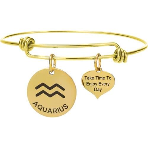 12 constellations zodiac bracelet for women adjustble wire cable heart charm friendship bracelet bangle for best friends gift