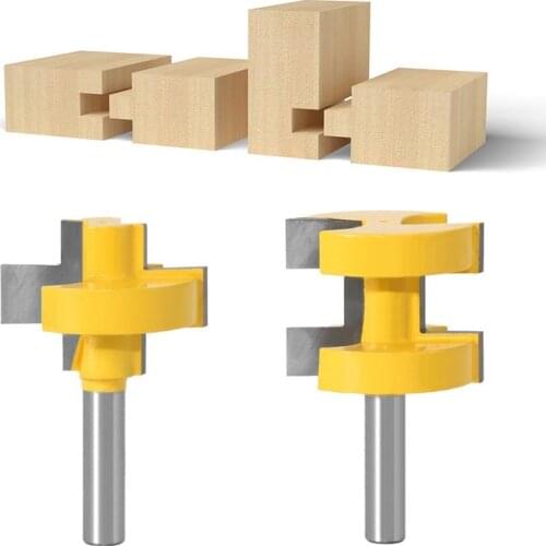 2Pcs T-Slot Square Tooth Tenon Milling Cutter Set Carving Knife Carbide Router Bits for Woodworking Slotting Tool 8mm Shank