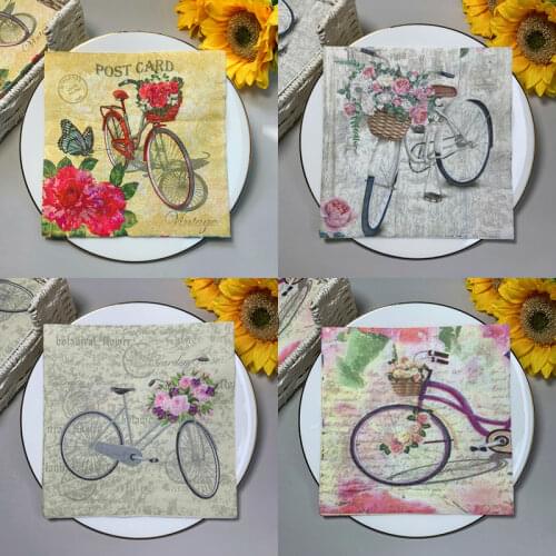 20Pcs/Pack Retro Flower Bicycle Table Decoupage Paper Napkins Romantic Vintage Napkin Paper Tissue for Wedding Party Supplies