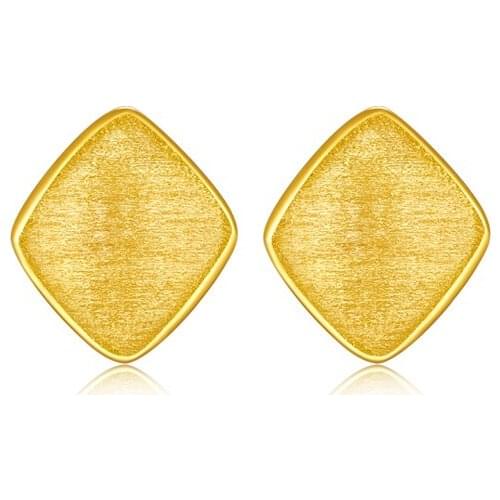 Pure 24K Yellow Gold Earrings Women 999 Gold Geometry Stud Earrings Fashion Earrings
