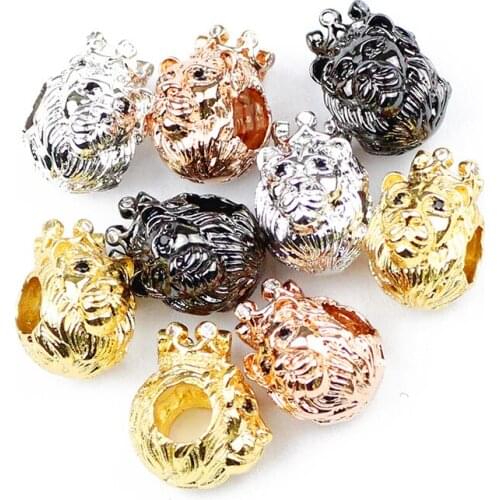 JHNBY 4pcs Crown lions head Copper Spacer beads Zircon Charms Loose beads for Jewelry bracelets making DIY Findings Accessories