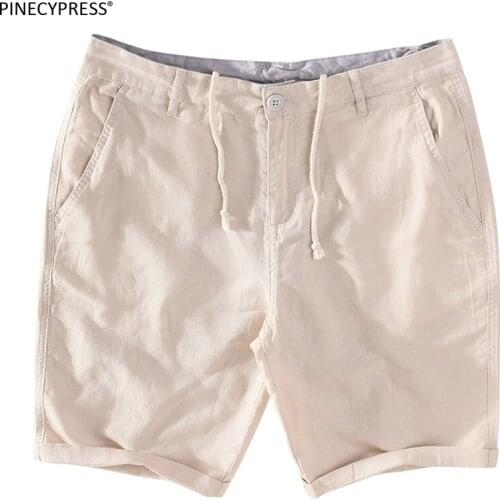 55% Linen 45% Cotton Breathable Anti-static Anti-pilling Men Summer Flax Hemp Male Quality Beach Button Casual Man Shorts