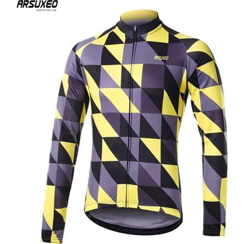 ARSUXEO Mens Winter Cycling Jersey Long Sleeve Fleece Warm Pro Team Bike Jerseys MTB Bicycle Clothing Elastic Breathable ZFX