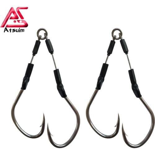Atsuim BKK Carbon Stainless Wire Fishing Hooks Jig Lure Hooks Slow Fast Jigging Double Barbed Assist Hooks Fishing Accessories