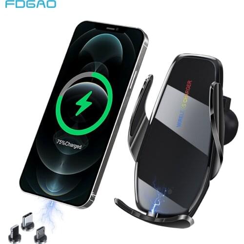 Automatic Clamping 15W Fast Magnetic USB Charging Car Phone Mount Holder Qi Wireless Charger for iPhone 12 11 XS X 8 Samsung S21