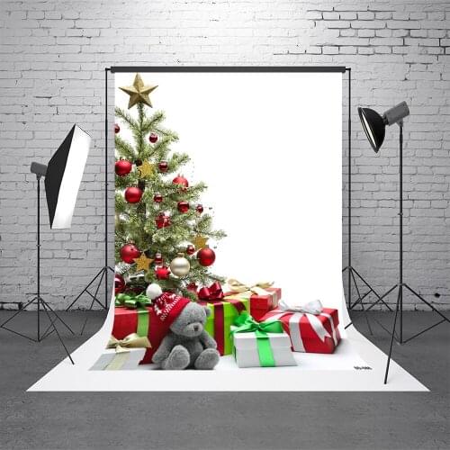 VinylBDS Bear Christmas Photography Backdrops Christmas Tree Princess Photography Backdrop Washable Seamless Photo Background