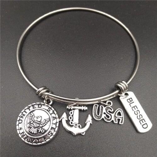 2.5 inch Stainless Steel Wire Bangle Military Navy Charm Bangle DIY GIft Jewelry for Moms Wife Girlfriend Daughter Bulik Price