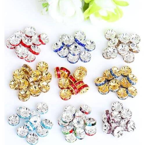 100pcs 6 8 10mm Gold Silver Color Crystal Rhinestone Round Loose Spacer Beads DIY Bracelet Beads for Jewelry Making Accessories