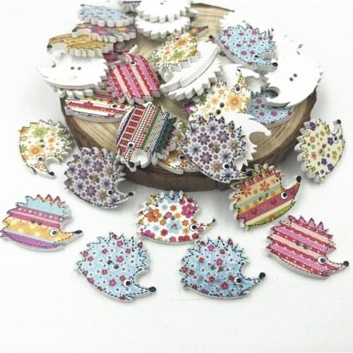 DIY 100pcs Mixed color Wooden Buttons Hedgehog 2 holes Fit Sewing scrapbooking 25mm