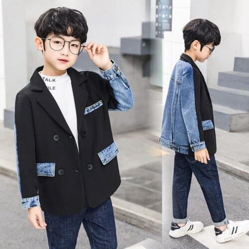 Kids Clothing Boys Suit Jackets for 4-14 Years Children Casual Suit Patchwork Teenagers Boys Coat Turn-down Collar Kids Jacket