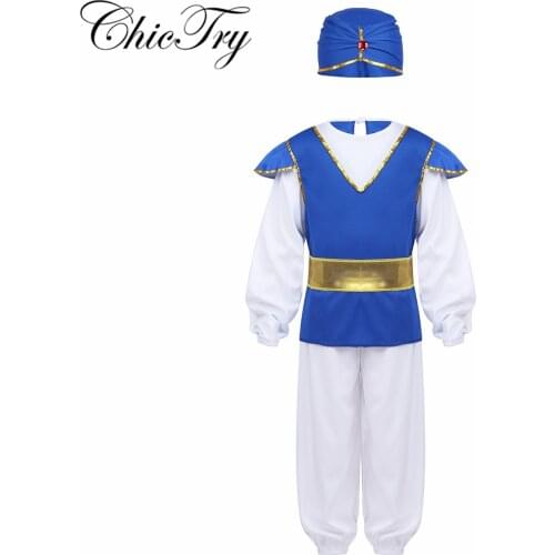 Kid Children Boys India Arab Prince Cosplay Stage Performance Masquerade Party Halloween Costumes Arabian Role Play Costume Suit