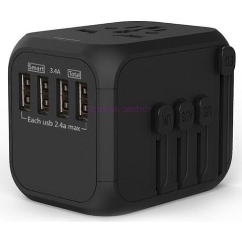 By dhl/fedex 100pcs matte Travel Adapter Power Adapter All-in-one with 6.3A Electrical Socket 4 USB Charger for UK/EU/AU/Asia