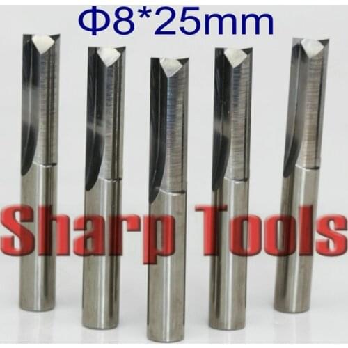 8x25MM Two Straight Flute Carbide End Mills for Wood EVA Foam Cutting CNC Router, Clean Engraving MDF Wood Milling Tools Bits
