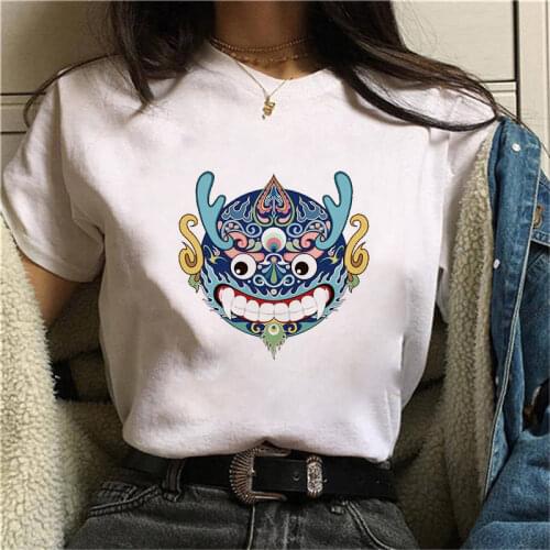 Peking Opera Facial Makeup Painting T shirt Women Summer Casual Harajuku Print T-shirt Short Sleeve Women Top