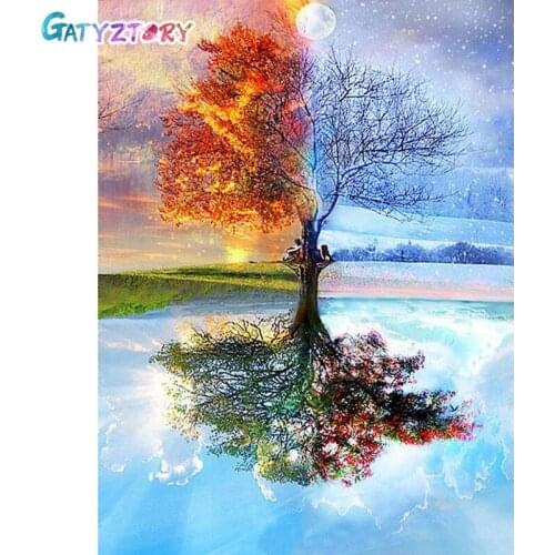 GATYZTORY Cross Stitch Embroidery Tree Scenery Cotton Thread Painting Landscape Home Decoration DIY Needlework Kits
