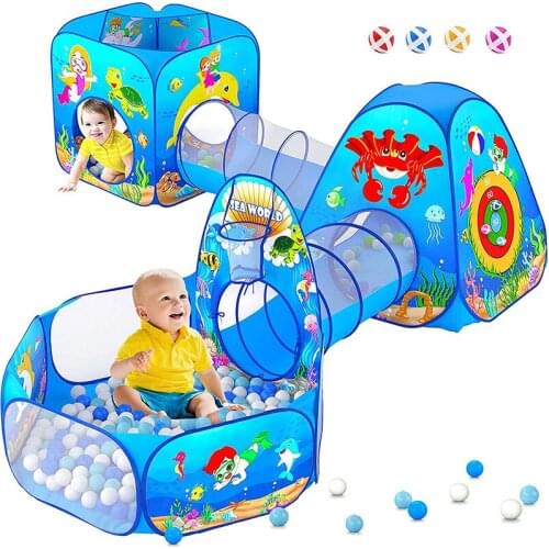 Ocean 5Pc Play Tent Game Tent With Ball Pit Tunnels And Play Tent For Toddlers Baby Indoor Outdoor Playground Kids Boys Girls