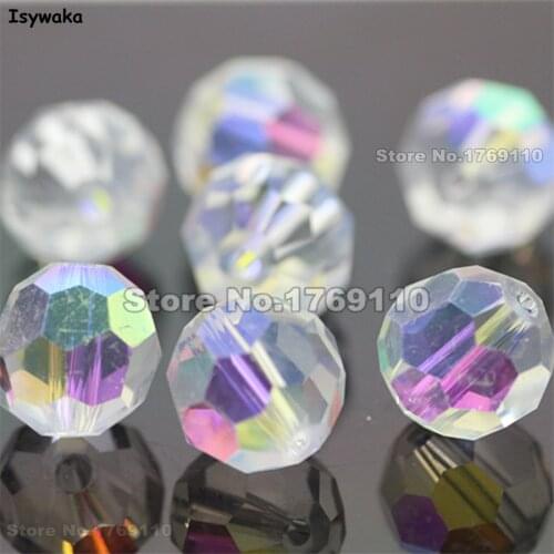 Isywaka 10mm 70Pcs White AB Color Football Faceted Austrian crystal Round Loose beads Jewelry bracelet accessories Diy Making