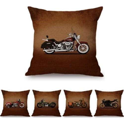 Classic Old School Motorcycle Collection Sofa Pillow Cover Retro Vintage Motorbike Models Home Decorative Linen Cushion Cover