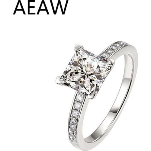 18K White Gold Au750 1ct 6.5mm DF Color Princess Brilliant Cut Lab Diamond Engagement Ring Wedding Ring For Women