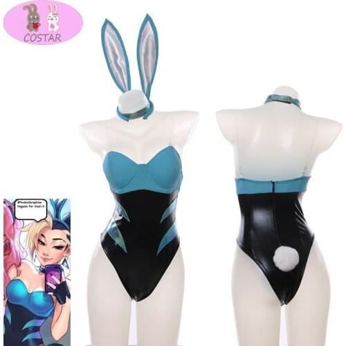 Akali Cosplay Costume LOL KDA Akali Bunny Girl Sexy Halloween Costumes Cute Rabbit ears Jumpsuit Cool Sweet girl New Set