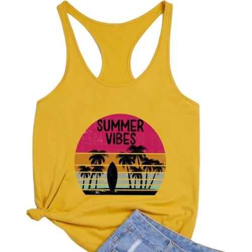 SUMMER VIBES coconut trees Loose Racerback Vest Vintage Summer beach Tanks Womens Running Gym Tank top Drop shipping