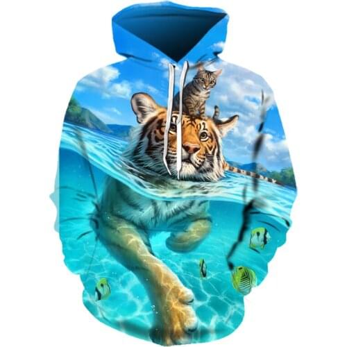 Cat Hoodie Men 3D Printing Swimming Cat Hoodie Sweatshirt Pullover Sportswear Sportswear Mens Casual Sportswear Wholesale