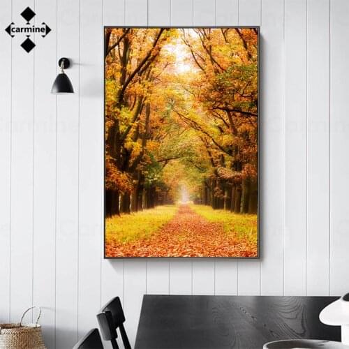 Golden Maple Forest Wall Art Printing Painting Nature Landscape Poster and Print Beautiful Autumn Scenery Canvas Picture Decor