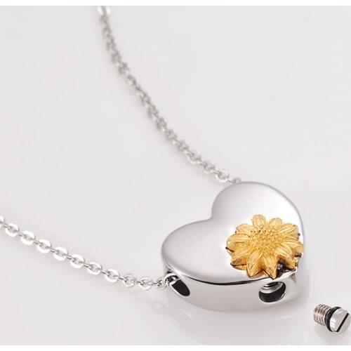 Stainless Steel Cremation Jewelry for Ashes Memorial Jewelry Daisy Sunflower Pendant Keepsake Urn Necklace Waterproof