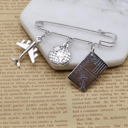 New travel brooch, passport and airplane pendant, stewardess gift handmade traveler jewelry clothing ornament brooch
