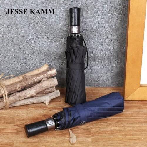 JESSE KAMM New Drop Shop Fully-Automatic Big Two People Large Strong Windproof Anti-UV Black Blue For Women Men Rain Umbrellas
