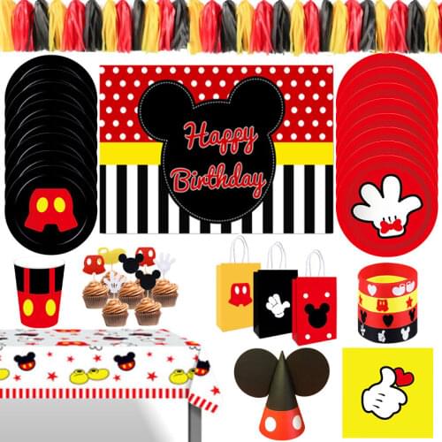 Mickey mouse party 1st birthday Disposable tableware boy girl Birthday party supplies for baby baptism party Cup cake Toppers
