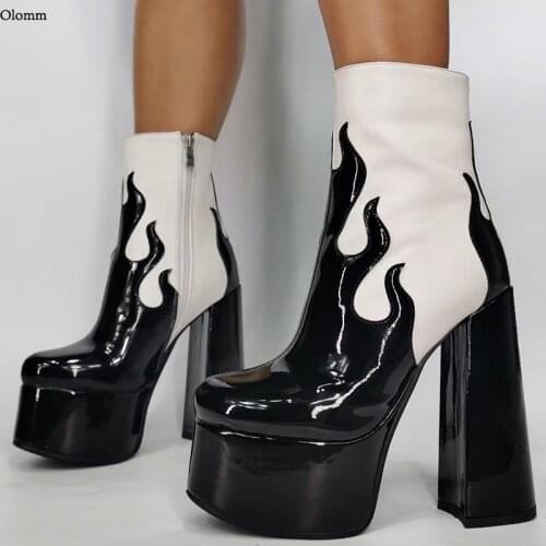 Olomm 2021 New Arrival Women Winter Platform Ankle Boots Square High Heels Round Toe Black Party Shoes Women Plus US Size 5-15
