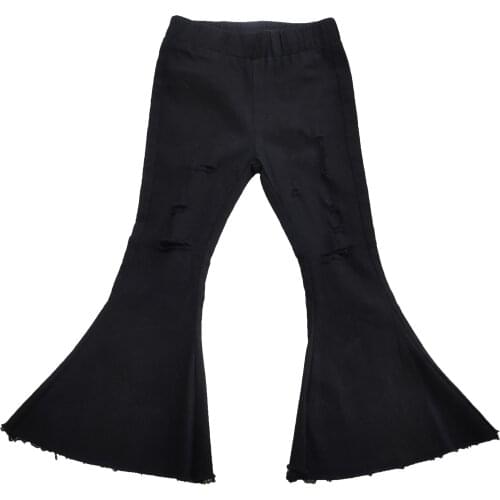 Fall Winter Baby Girls Black Cotton Jeans Elastic Waist Flare Pants Dropshipping Wholesale