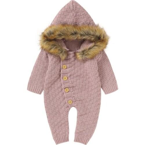 Autumn Infant Baby Girls Long Sleeve Knitted Solid Print Hoodie Rompers Kids Boys Bodysuit New