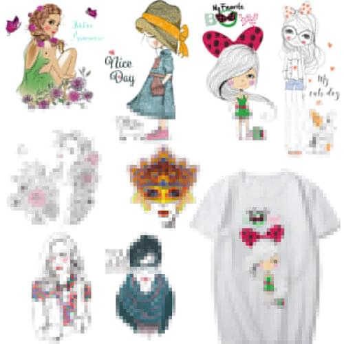 Flower Girl Patch Iron on Transfer Battery Patches for Girls Clothing DIY T-shirt Dress Appliques Stripes on Clothes Heat Press