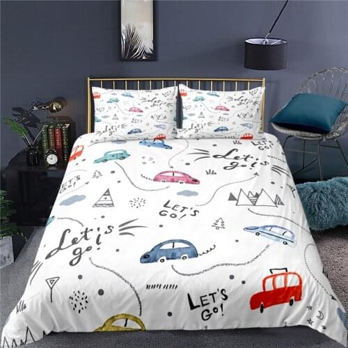 Luxury 3D Cartoon Car Print 2/3Pcs Kids Bedding Set Comfortable Duvet Cover Pillowcase Home Textile Queen and King EU/US/AU Size