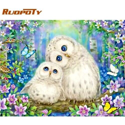 RUOPOTY Frameless Painting By Number For Kid Two Owl Animal Picture By Number HandPainted 40x50cm Frame Home Wall Decoration