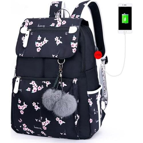 High Quality School Backpack For Girls School Bags Kids Bag Fur Ball Waterproof Large Capacity Women Backpacks For Teenage